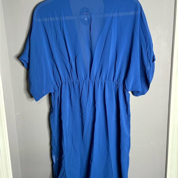 Adome Dark Blue Short Sleeve Sheer Kimono Robe Fabric Buttoned Front Size Large - Picture 5 of 7